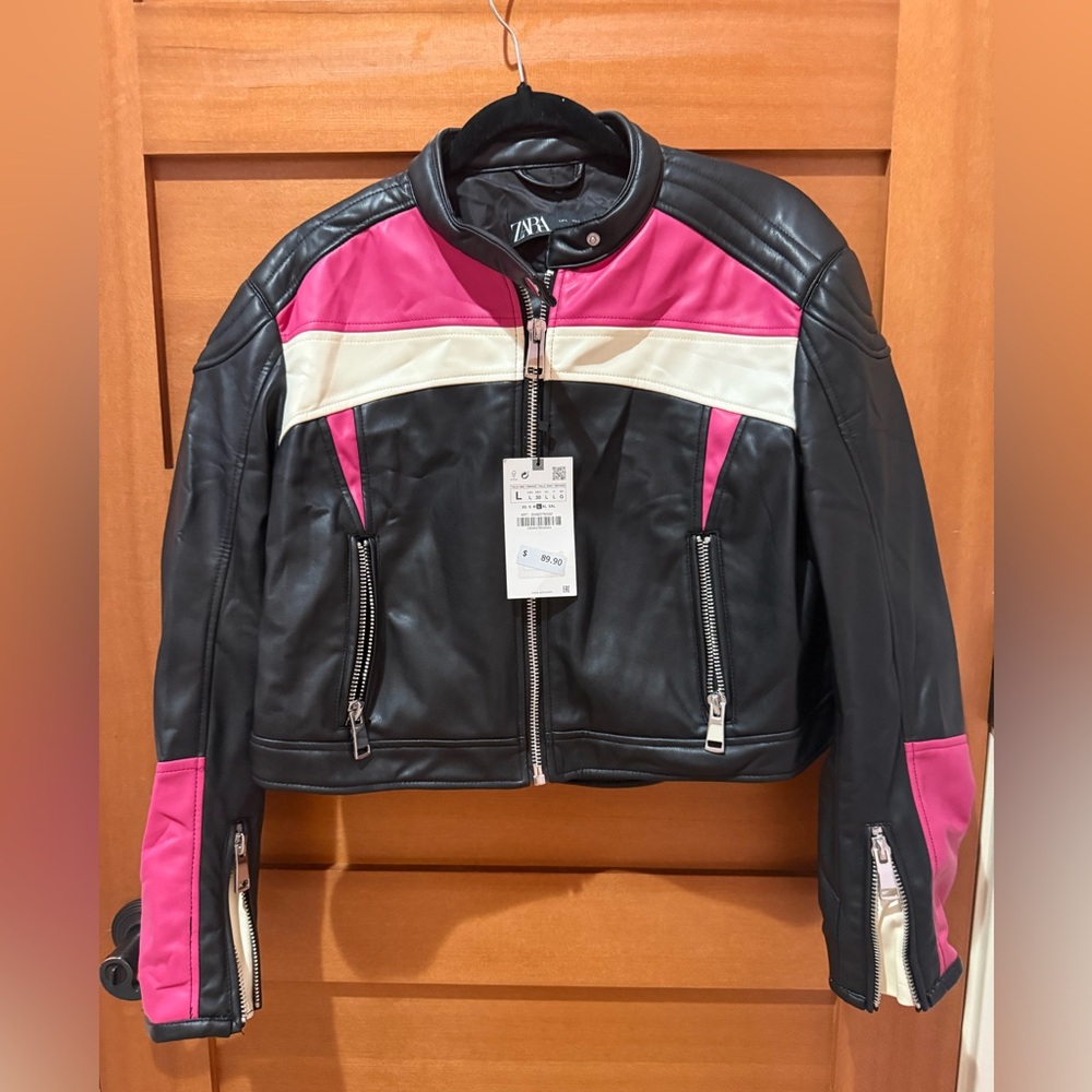 ZARA Colorblock Faux Leather Moto Jacket